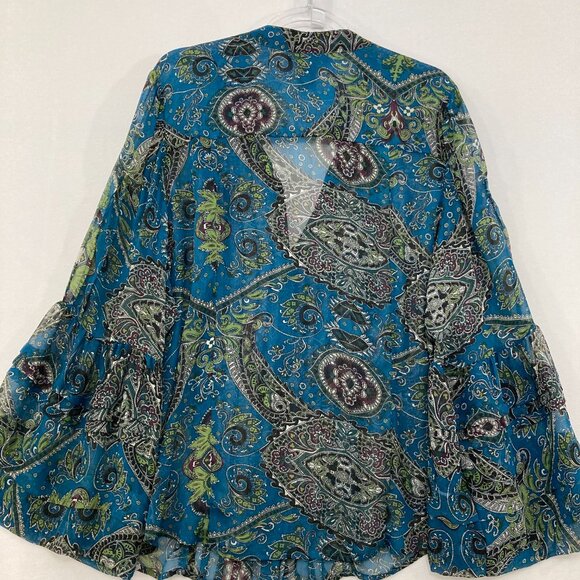 INC International Concepts Blouse Button Up size 20W Blue Sheer Artsy Romantic - Picture 9 of 10